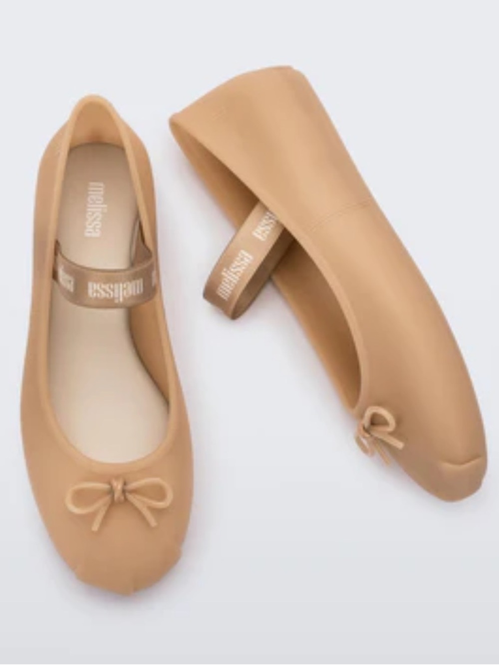 Melissa Beige Ballet Flats with Bow Accent and brand MELISSA straps